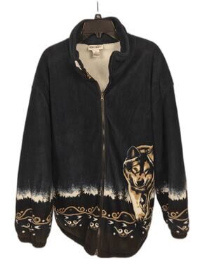 Men's Cozee Corner Fleece Jacket Blue Wolf Print Size 2X